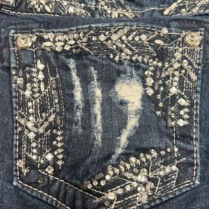 Miss Me Signature Boot 27 Womens Denim Jeans Frayed Hem Bling